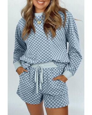Azura Exchange Chequered Loungewear Set - Blue
