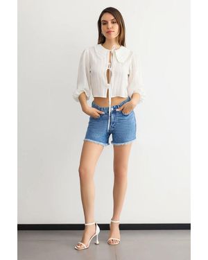 Hiccup Tie-Front Cropped Blouse - Blue