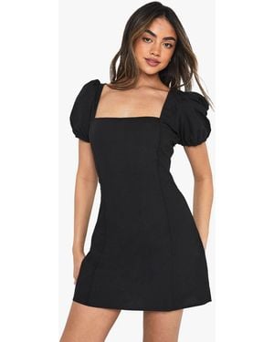 Boohoo Cotton Puff Sleeve Mini Dress - Black