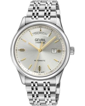 Gevril Excelsior Swiss Automatic Movement, Sellita Sw240, Day Date, 42 Mm, Dial, 316L Stainless Steel Bracelet Watch - Grey