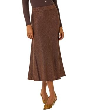 Roman Shimmer Knit Midi Skirt - Brown