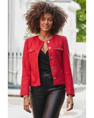 Sosandar Bright Boucle Collarless Jacket - Red