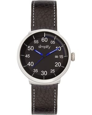 Simplify The 7100 Leather-Band Watch W/Date - Black