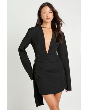 Boohoo Tall Wrap Corsage Trim Dress - Black