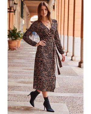 Sosandar Natural Print Midi Wrap Jersey Dress - Brown