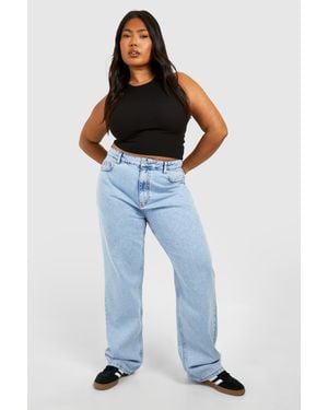 Boohoo Plus Light Acid Wash Straight Leg Jeans - Blue