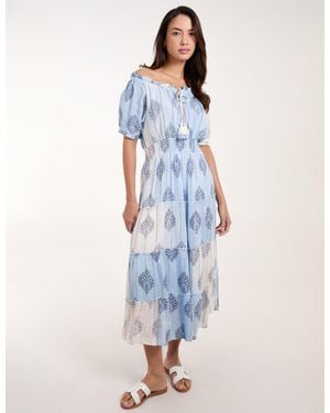 Blue Vanilla Printed Bardot Tassel Midi Dress - Blue