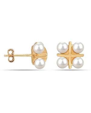 Bibei Pearl Cross Earrings - Metallic