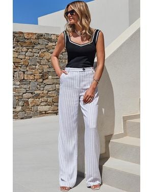 Sosandar Ivory Pinstripe Wide Leg Trousers - Natural