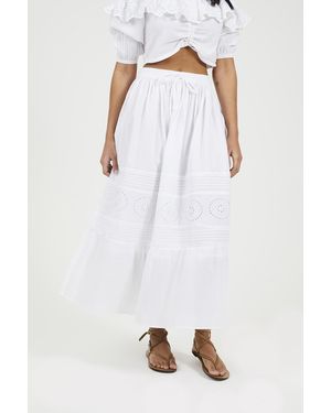 Brave Soul Tiered Maxi Skirt With Embroidery - White
