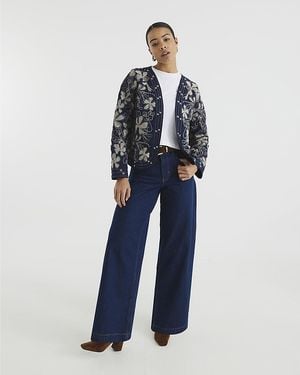 River Island Jacket Long Sleeve Floral Studded Cotton - Blue