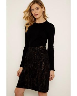 Sosandar Metallic Leopard Print Pocket Detail Skirt - Black