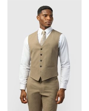Limehaus Single Breasted Five Button V-Neck Slim Fit Suit Waistcoat - Natural