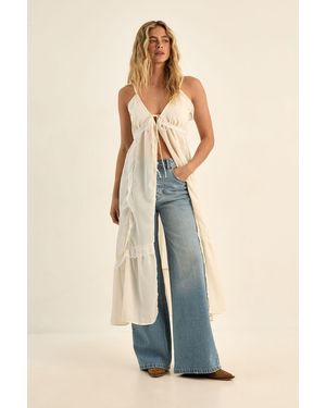 Nasty Gal Crinkle Chiffon Lace Trim Ruffle Maxi Top - Natural