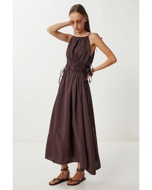 Happiness İstanbul Halter Neck Tie Detail Midi Dress - Brown