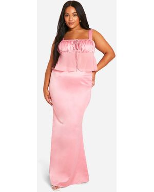 Boohoo Plus Satin Maxi Skirt - Pink