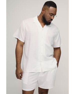 BoohooMAN Plus Holiday Linen Blend Regular Shirt & Relaxed Short Set - White
