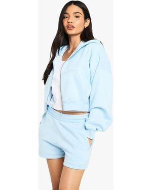 Boohoo High Waist Sweatshort With Internal Drawcord - Blue