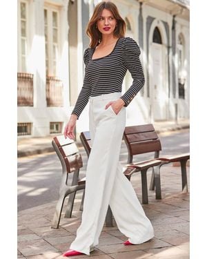 Sosandar Stripe Print Rib Long Sleeve Jersey Top - Black