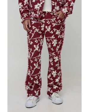 BoohooMAN Tall Floral Tapestry Stacked Flared Trousers