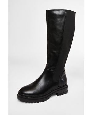 Quiz Faux Leather Knee High Boots - Black