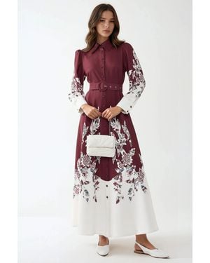 Hiccup Printed Long Sleeve Maxi Dress With Belt - White