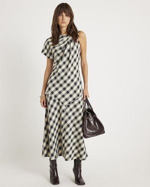 River Island Maxi Dress Check Print Knot - White