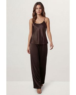 MissPap Textured Satin Open Back Cami Top - Brown