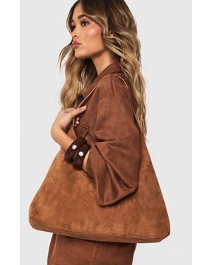 Boohoo Faux Suede Structured Tote Bag - Brown