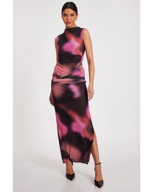 Quiz Mesh Marble Print Maxi Skirt - Red
