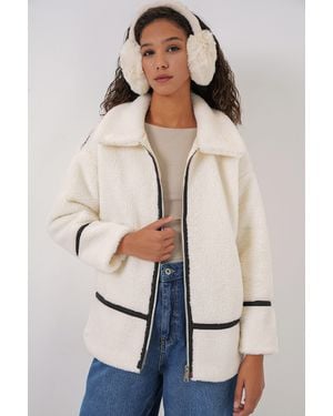 Bigdart Plush Shawl Collar Faux-Fur Coat - Natural