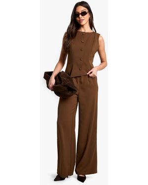 Boohoo Waist Coat Wide Leg Jumpsuit - Brown