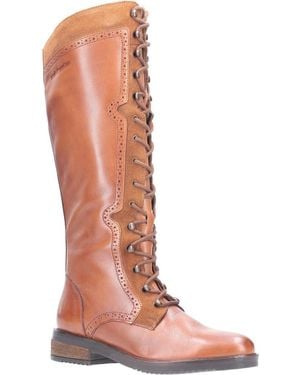 Hush Puppies Rudy Zip Up Leather Lace Up Long Boots - Brown
