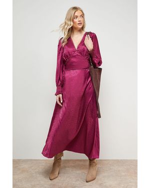 Oasis Jacquard Satin Midi Dress - Pink