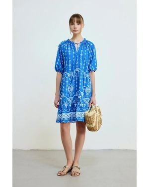 GUSTO Printed Cotton Dress - Blue
