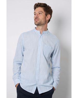 MAINE Textured Grandad Long Sleeve Shirt Viscose - White