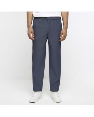 River Island Smart Trousers Tapered Fit Plisse - Blue