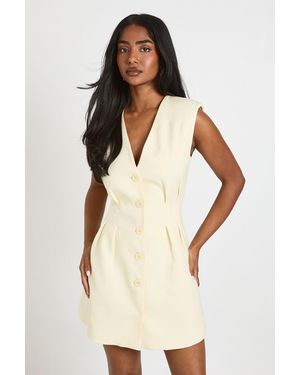 Boohoo Collarless Tailored Mini Dress - Natural