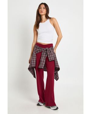 Boohoo Brushed Rib Wide Leg Trouser - Red