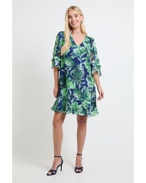 Wallis Petite Floral Print Ruffle Shift Dress - Blue