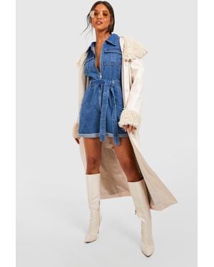 Boohoo Belted Cargo Denim Playsuit - Blue