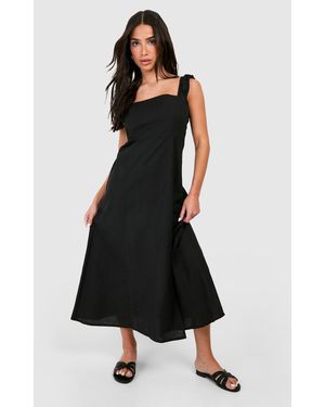 Boohoo Petite Linen Look Midaxi Dress - Black