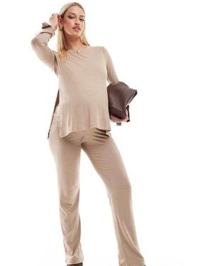 Mama.licious Maternity Wide Leg Jersey Trouser Co-Ord - Natural