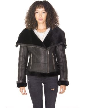 Infinity Leather Merino Sheepskin Aviator Jacket-Asmara - Black