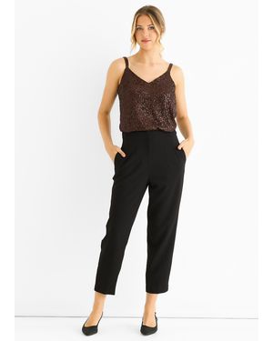Gini London Ankle Grazer Cigarette Tailoring Trousers - Black