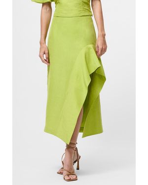 French Connection Linen Blend Frill Hem Split Midi Skirt - Yellow