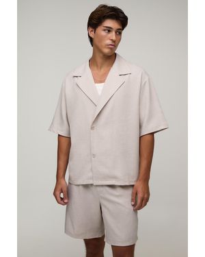 BoohooMAN Wrap Linen Look Shirt & Short Set - Natural