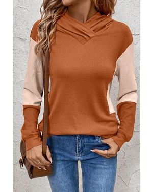 Azura Exchange Colour Block Vneck Hoodie - Orange