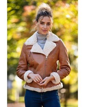 Ashwood Leather '2418' Ladies Biker Jacket With Faux Fur - Yellow