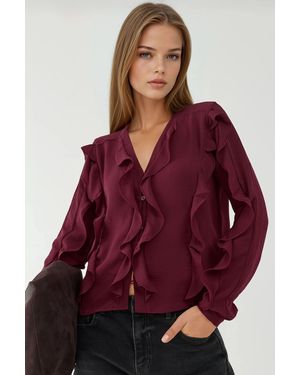 Hiccup Tippet Collar Flounced Bohemian Shirt - Red